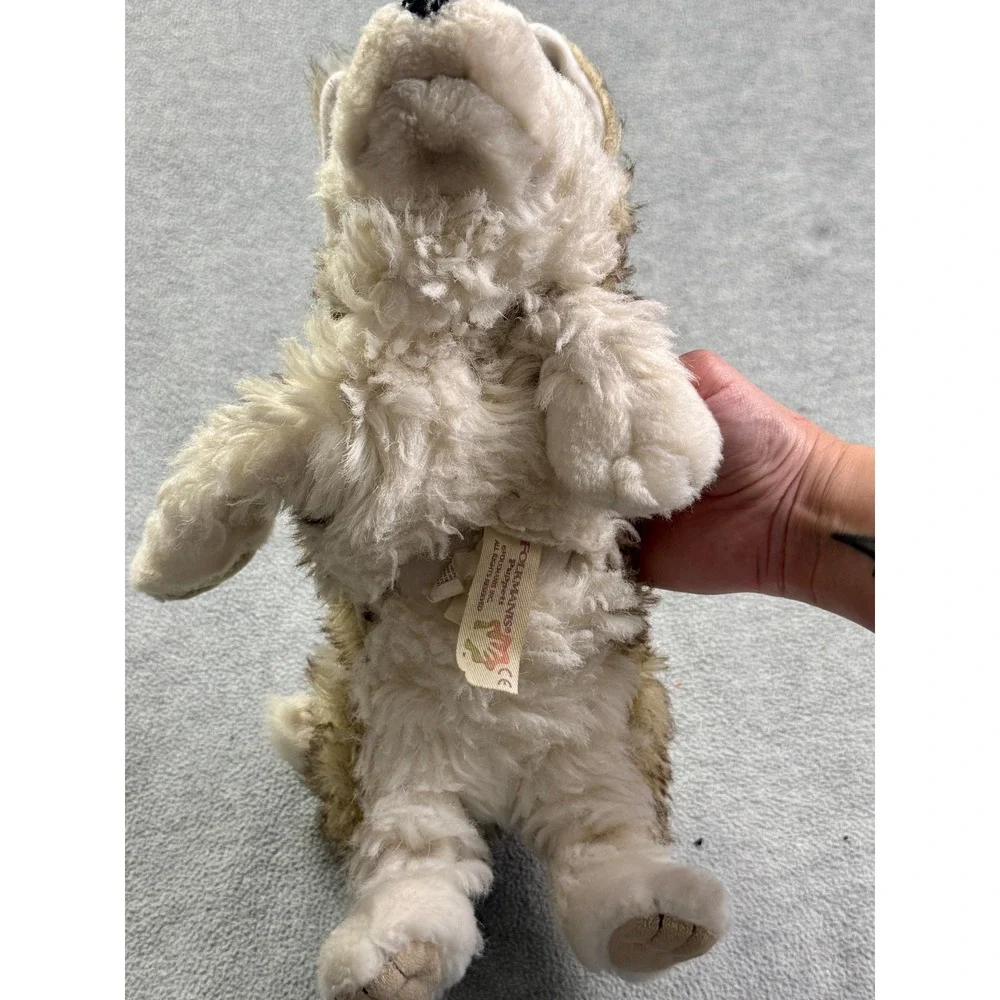 Folkmanis Wolf Plush Stuffed Animal Hand Puppet Blue Eyes Brown Cream Faux Fur